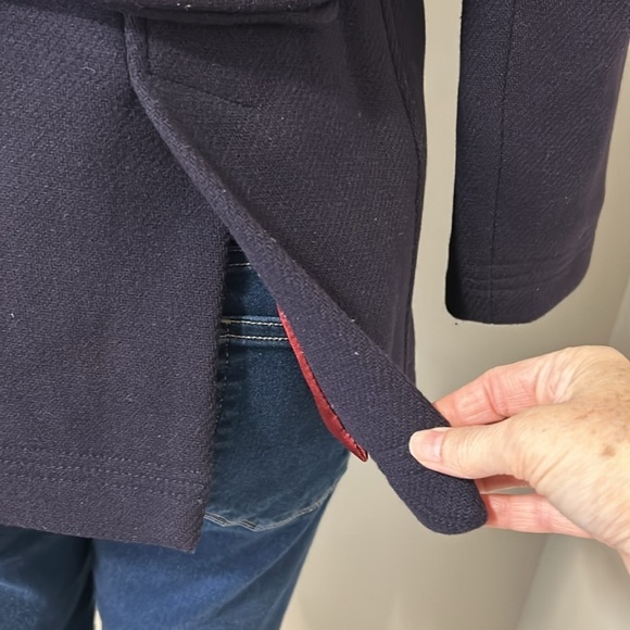 J Crew Stadium Cloth by Nello Gori Wool Blend Classic Pea Coat Navy Blue Sz 0 - Picture 10 of 13